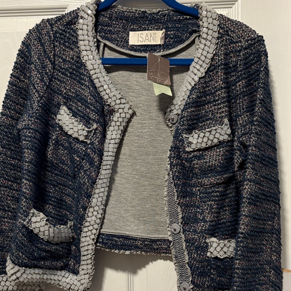 Anthropologie Navy and Gray Woven Blazer